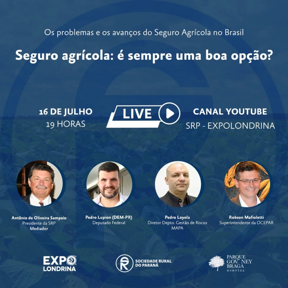 Os avanços do seguro agrícola no Brasil estarão em debate em evento on-line na SRP