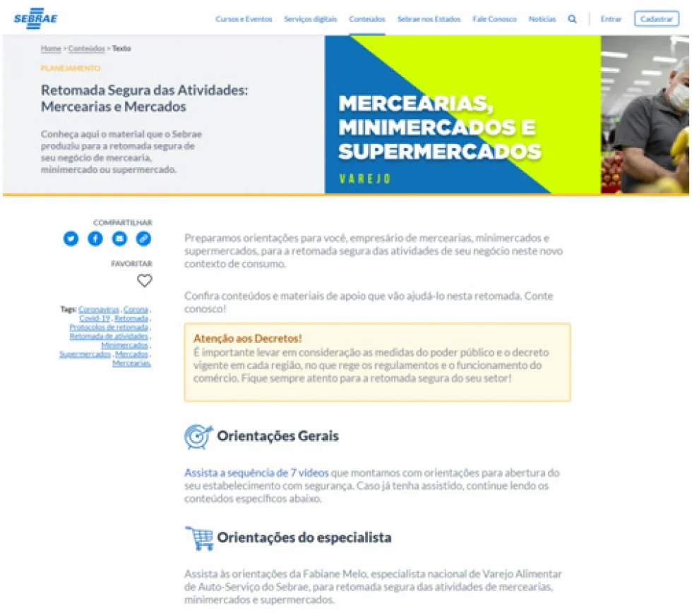 Sebrae orienta mercados e mercearias a manter segurança das atividades