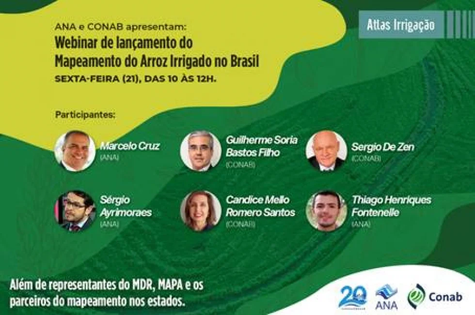 ANA e CONAB lançam Mapeamento do Arroz Irrigado no Brasil em webinar em 21 de agosto