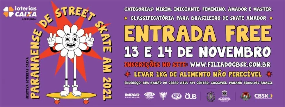 Cascavel: Campeonato Paranaense de Skate acontece nos dias 13 e 14