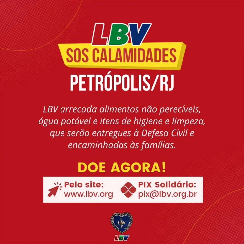 LBV mobiliza doações em prol das vítimas das chuvas em Petrópolis