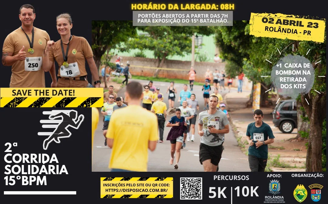 Rolândia: A 2ª Corrida Solidária 15° BPM será no dia 02 de abril