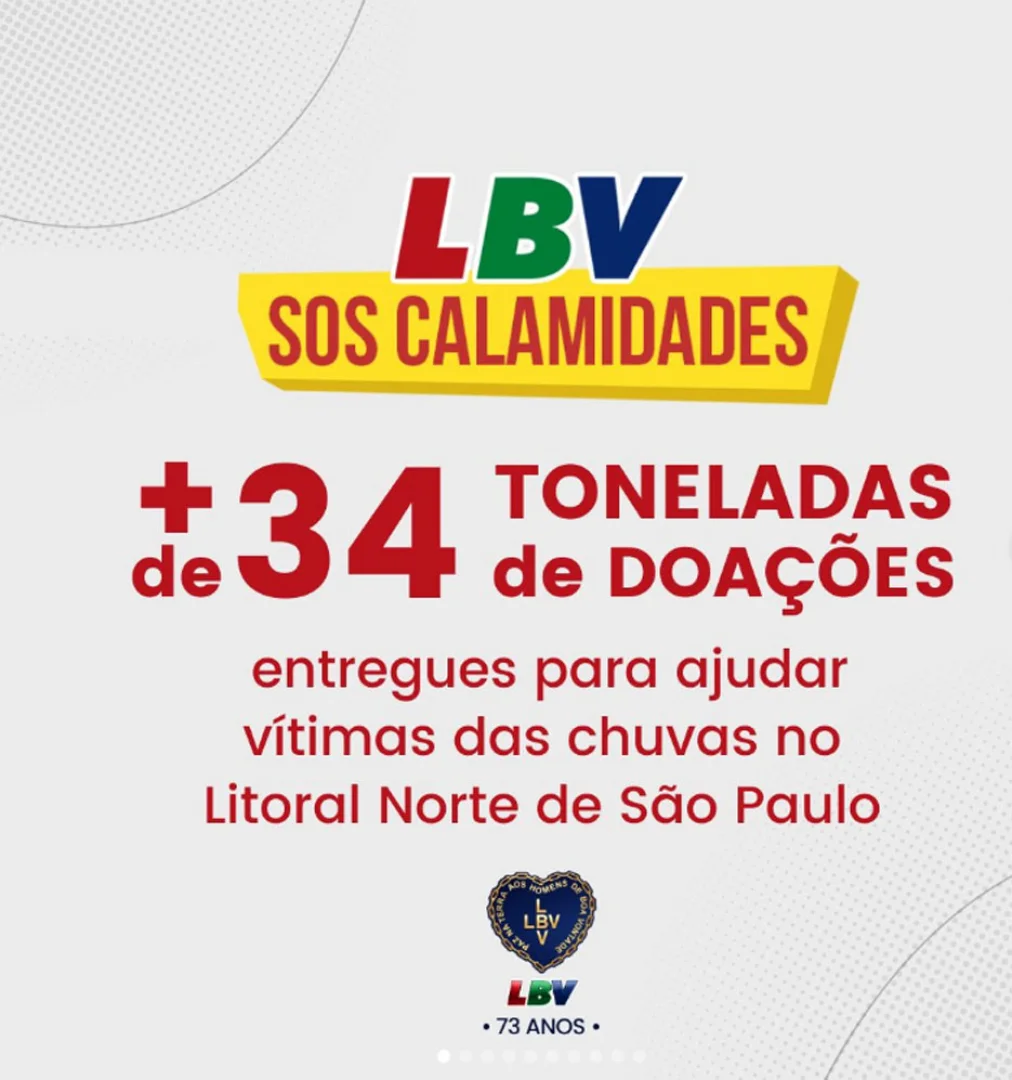 A LBV agradece apoio na campanha SOS Calamidadesno litoral Norte de São Paulo