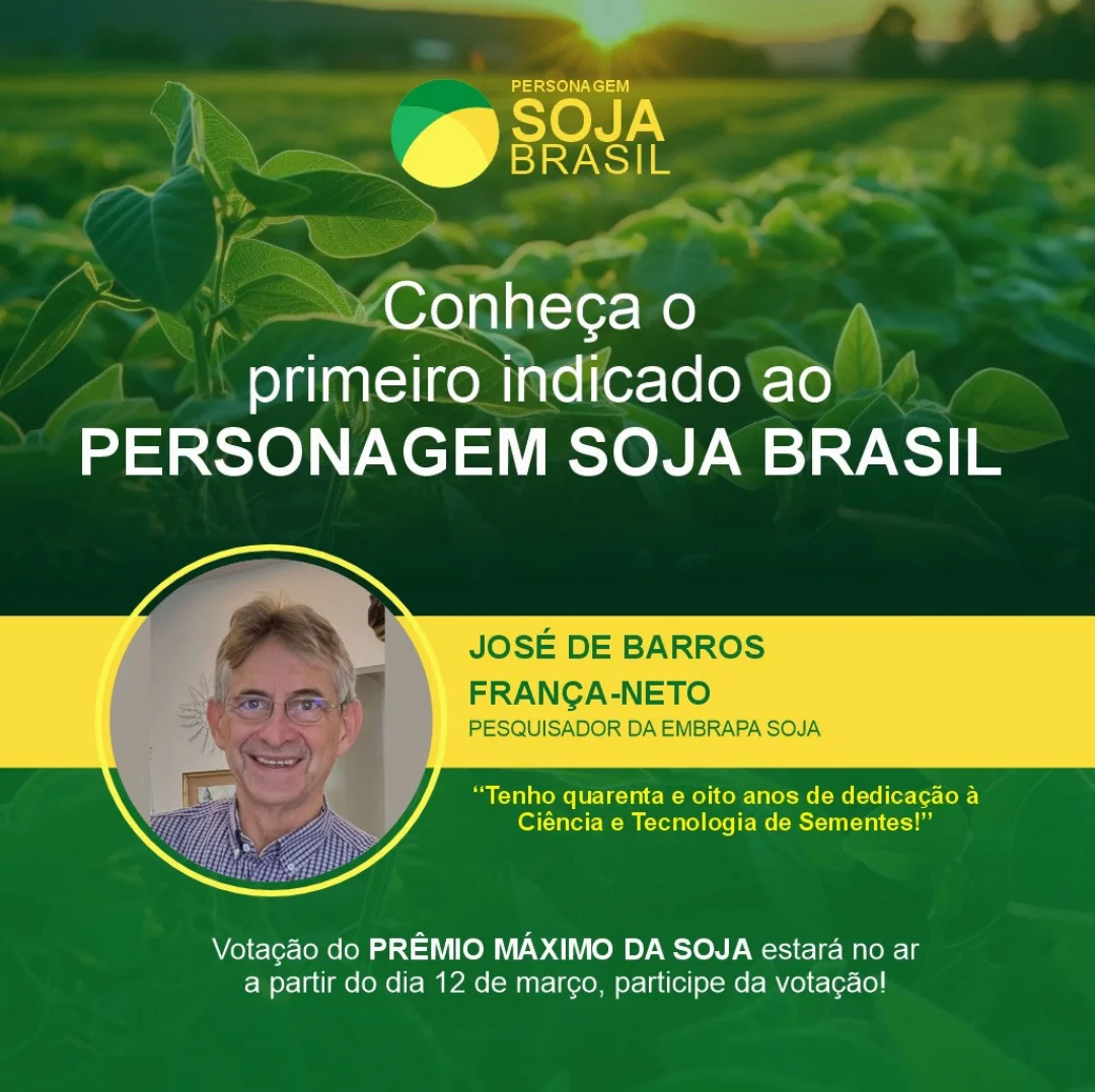 Especialista em sementes, pesquisador França Neto é indicado ao Personagem Soja Brasil