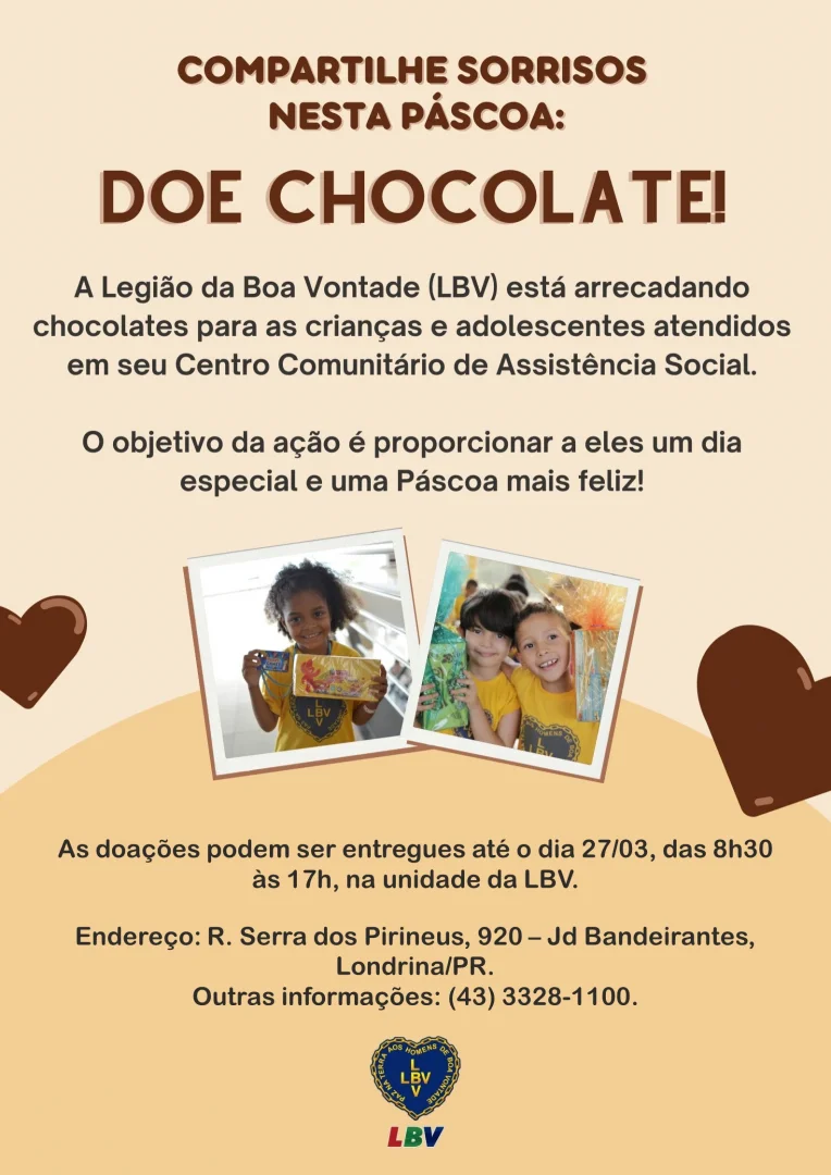 Compartilhe sorrisos nesta Páscoa: doe chocolate!