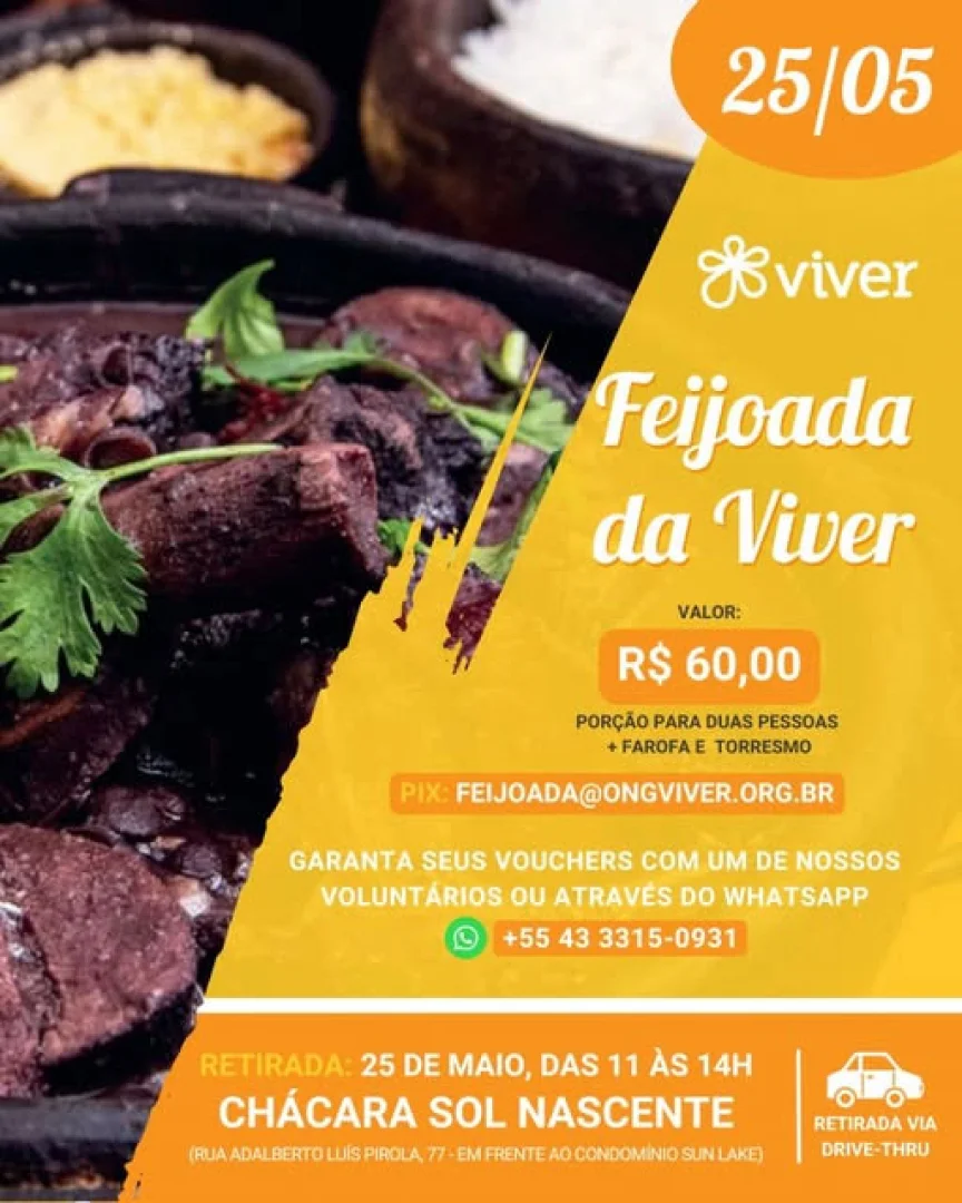 Londrina: Feijoada da Viver acontece no dia 25 de maio em formato Drive-Thru