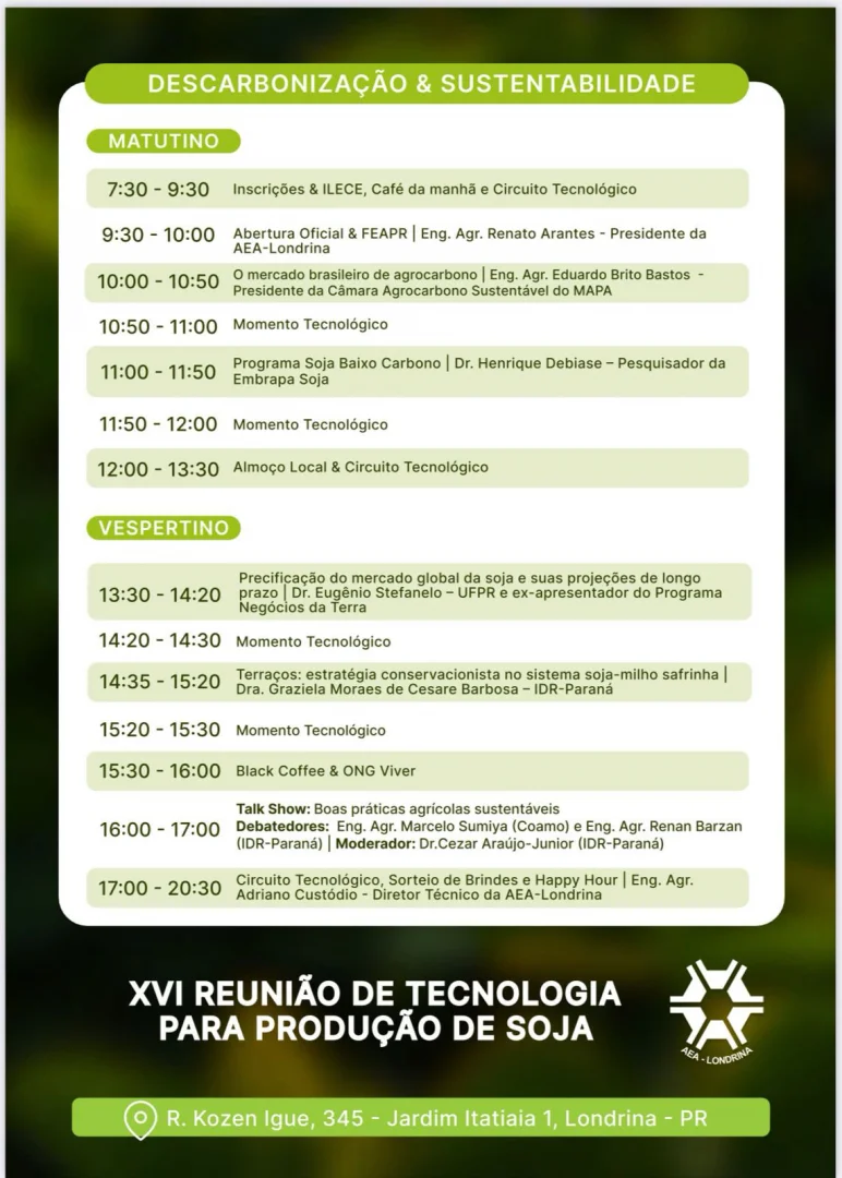 Londrina recebe evento sobre sustentabilidade e a descarbonização na produção de soja