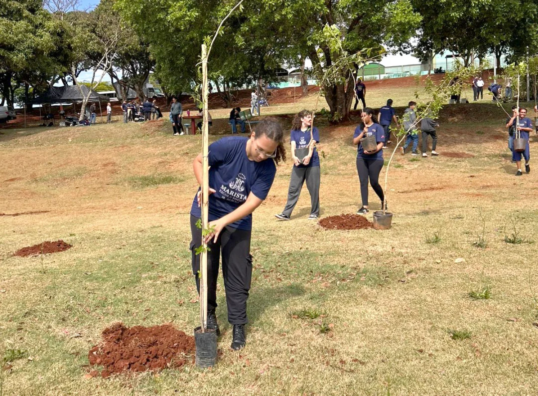 Estudantes realizam plantio de 500 mudas no Lago Cabrinha em Londrina