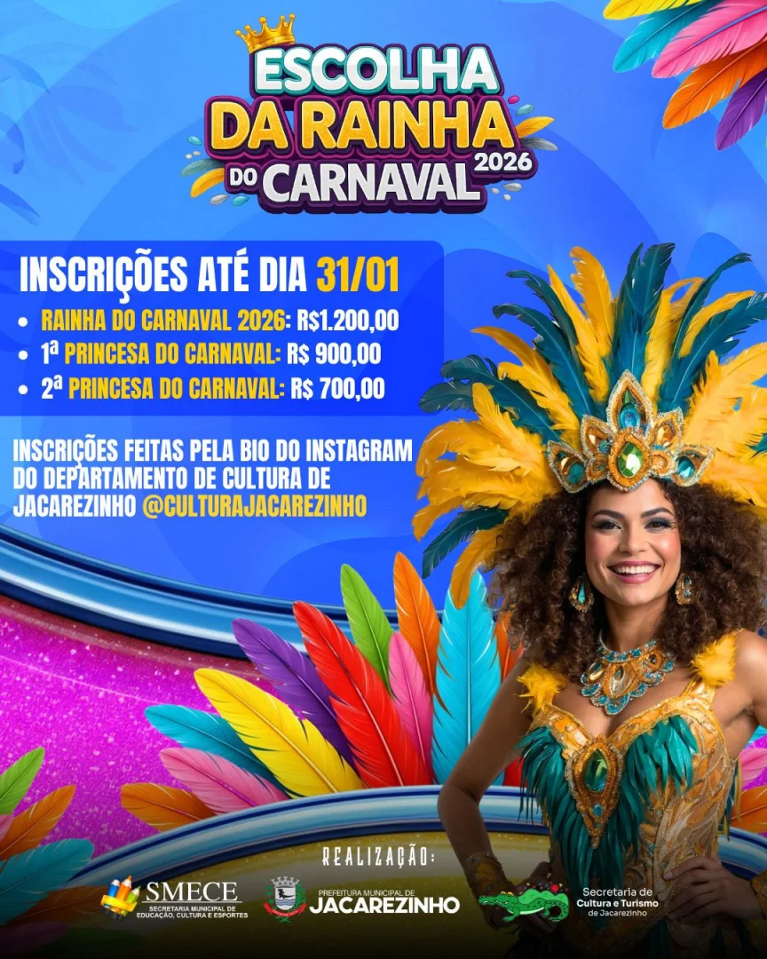 Jacarezinho: Inscrições para Rainha do Carnaval 2026 prorrogadas