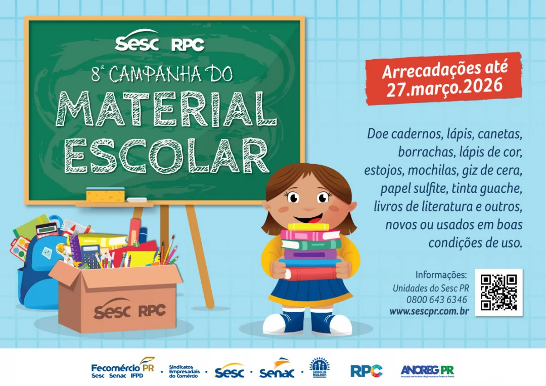 8ª edição da Campanha do Material Escolar Sesc PR começa em 26 de janeiro