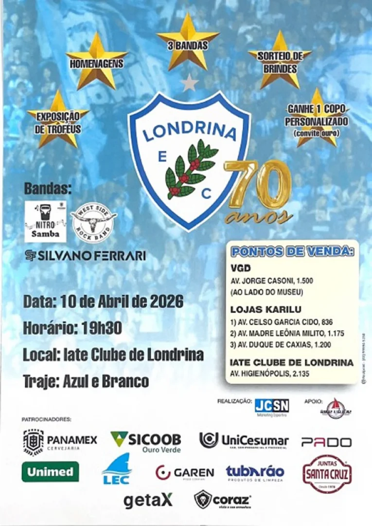 Festa dos 70 anos do Londrina Esporte Clube se aproxima