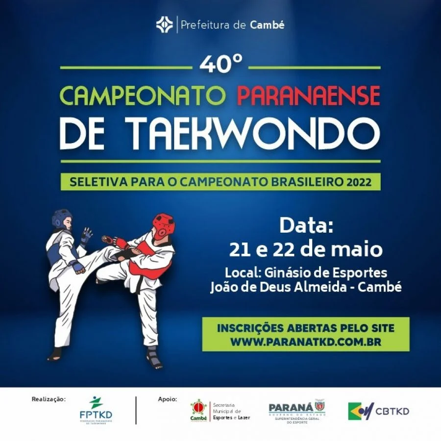 Cambé sedia 40ª Campeonato Paranaense de Taekwondo em maio e deve receber mais de mil pessoas