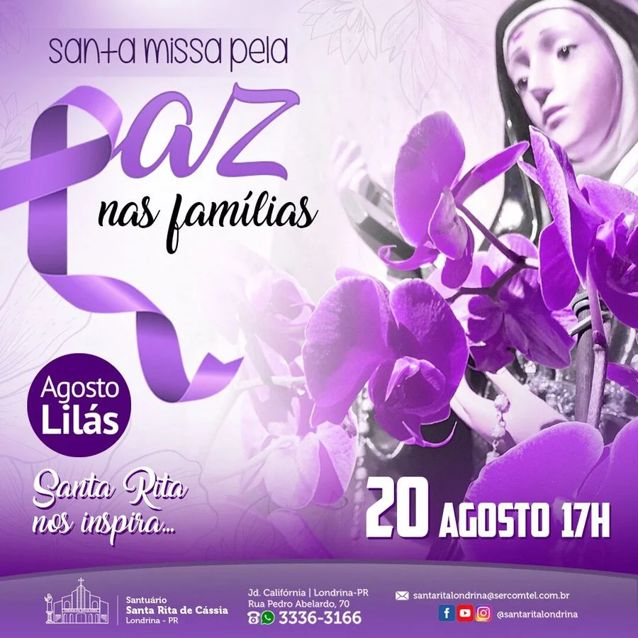 Participe da Santa Missa no Santuário Santa Rita de Cássia em Londrina