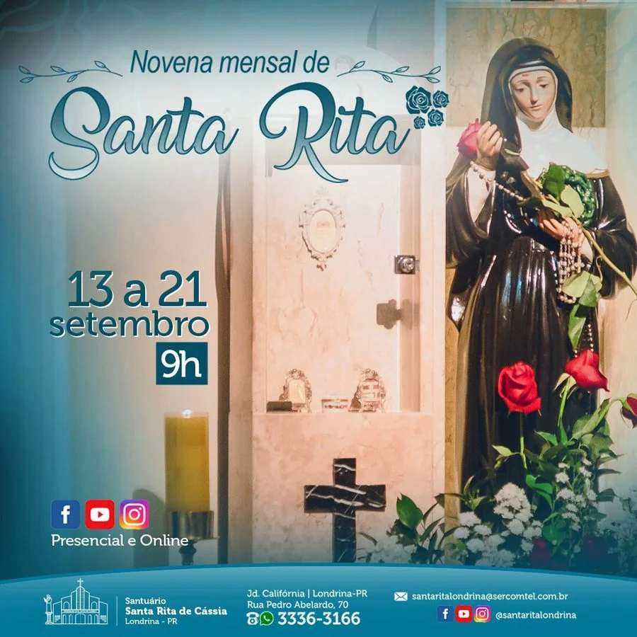 Novena mensal de Santa Rita de 13 a 21 de setembro