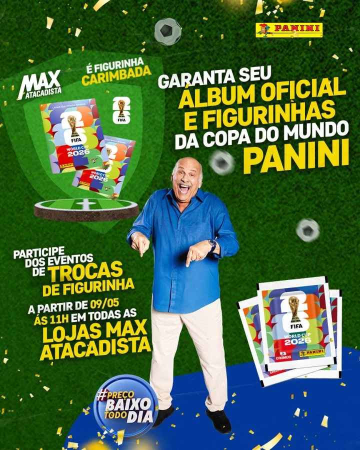 Super Muffato e Max Atacadista entram no clima de Copa do Mundo com venda de álbum e figurinhas colecionáveis