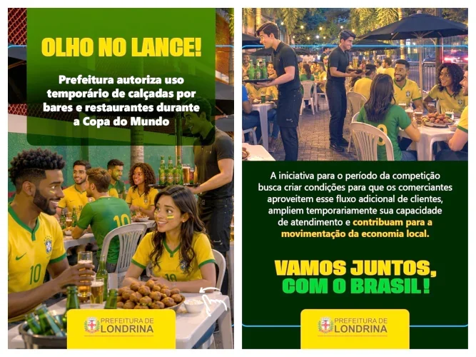 Prefeitura libera uso de calçadas por bares e restaurantes de Londrina durante a Copa do Mundo de 2026