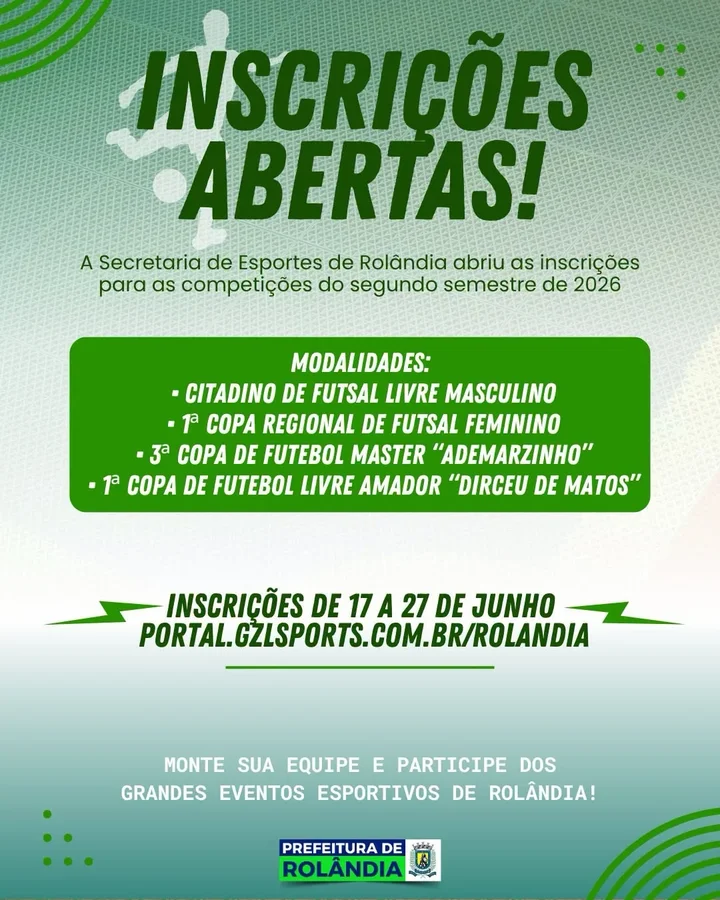 Rolândia abre inscrições para campeonatos de futsal e futebol que movimentarão o segundo semestre