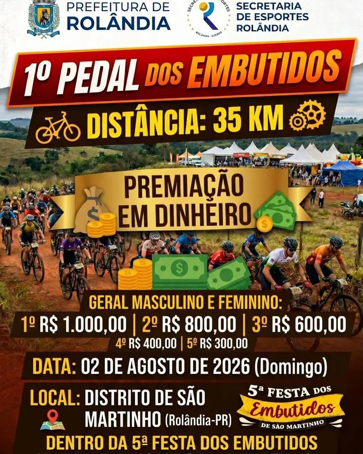 1º Pedal dos Embutidos abre inscrições e amplia programação da 5ª Festa dos Embutidos em Rolândia
